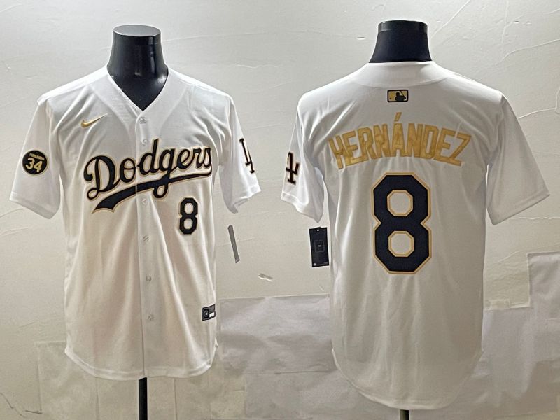 Men Los Angeles Dodgers #8 Hernandez White Gold Nike 2025 MLB Jersey style 4242->los angeles dodgers->MLB Jersey